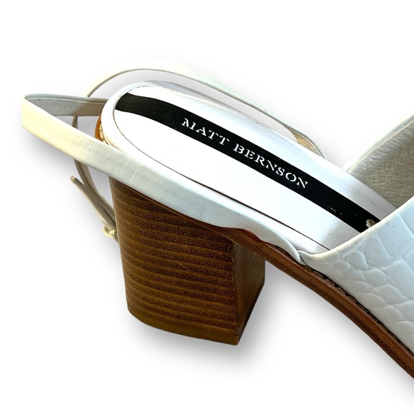 MATT BERNSON White leather Croc Embossed Ankle strap Peep Toe Mules SZ 10 - Picture 9 of 16